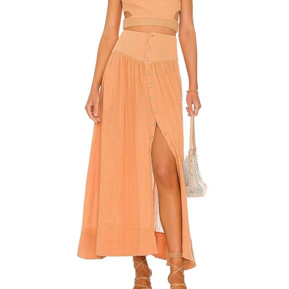 Free People Frances Maxi Skirt ONLY Buttons High Rise Peasant Boho Lagenlook S - Picture 1 of 12